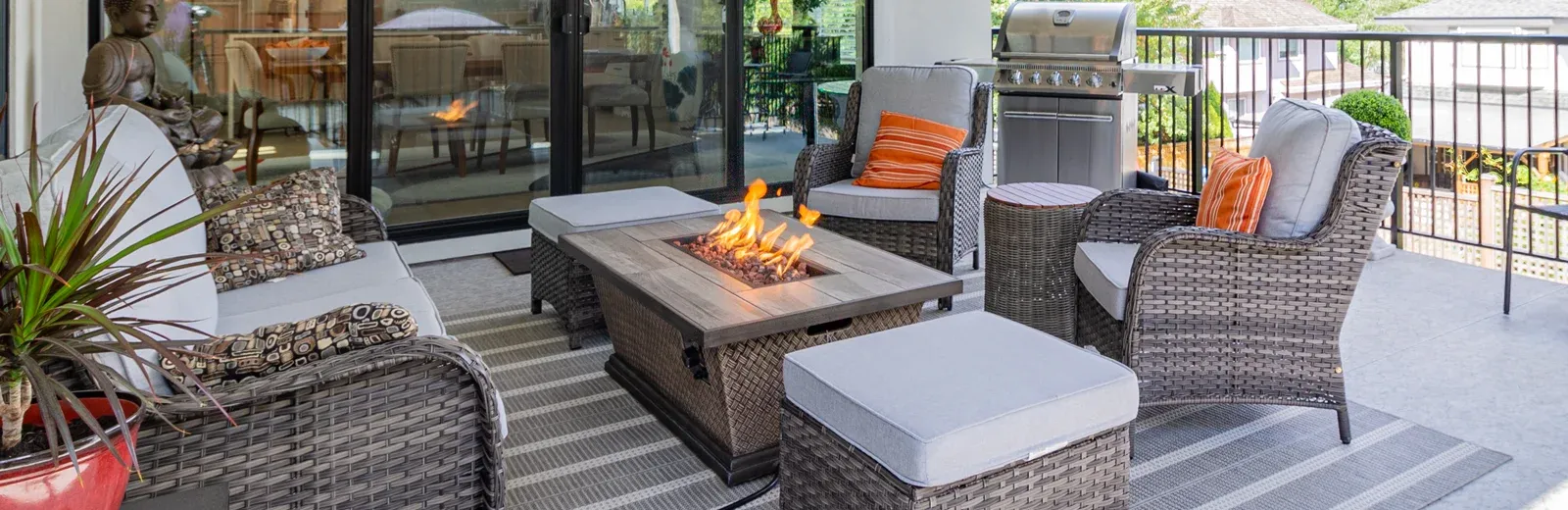 outdoor living, nice patio and fireplace